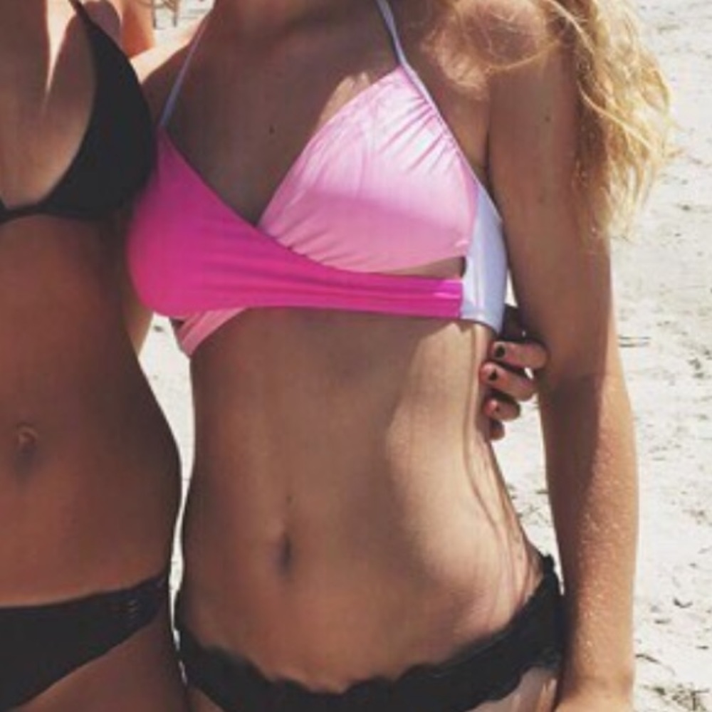 Victorias Secret Swim Pink Color Block Bikini Top